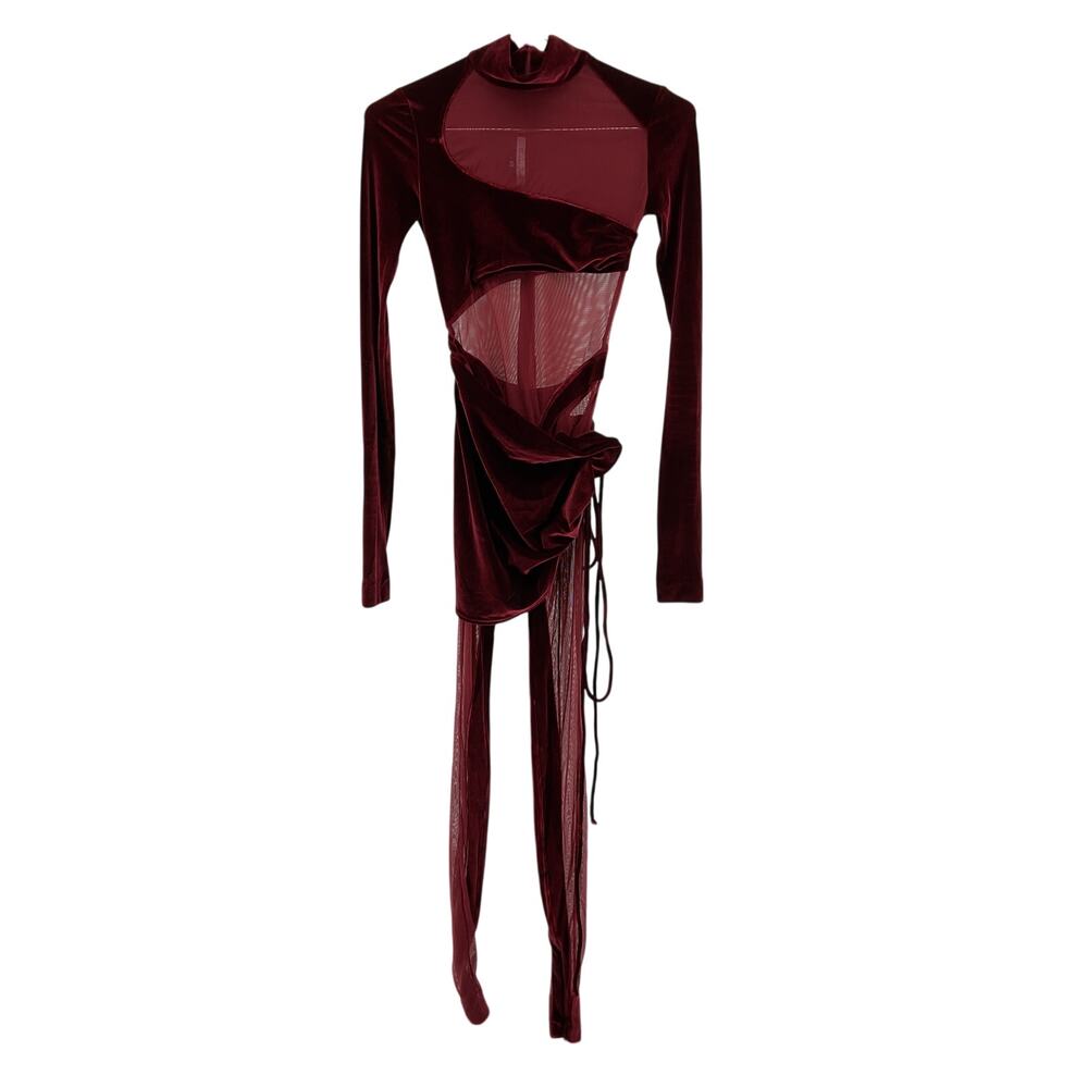 Laquan Smith Draped Oxblood Linear Catsuit Size XS - Picture 2 of 6